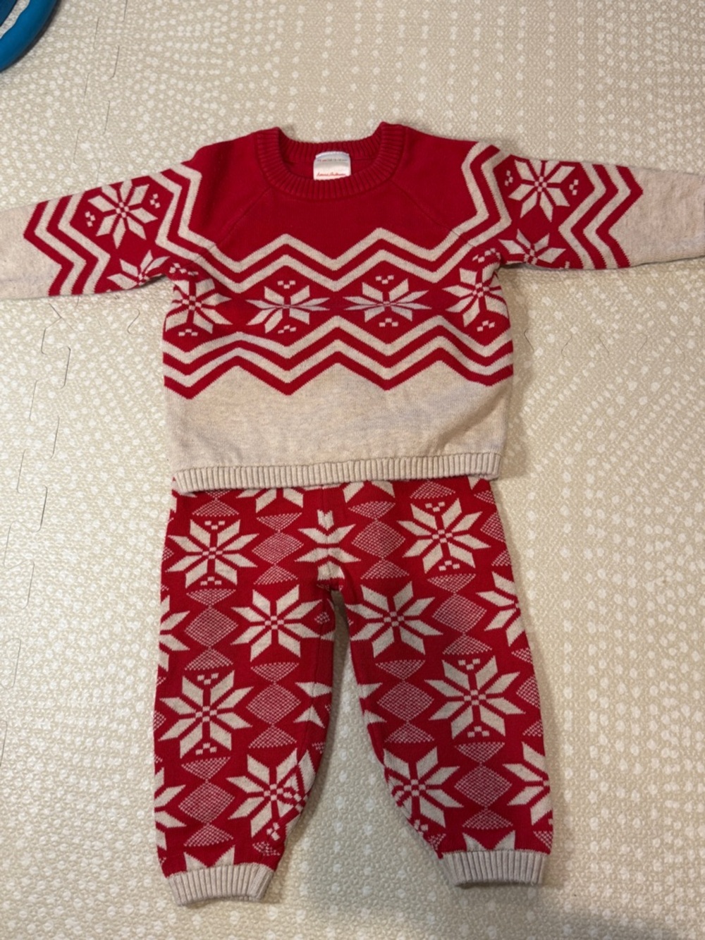 Hanna Andersson Red and Cream Fair Isle Knit Pajama Set